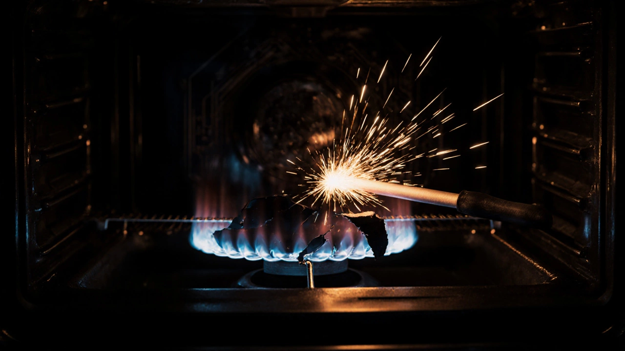 Electricity arcing through a broken heating element versus a functional one.