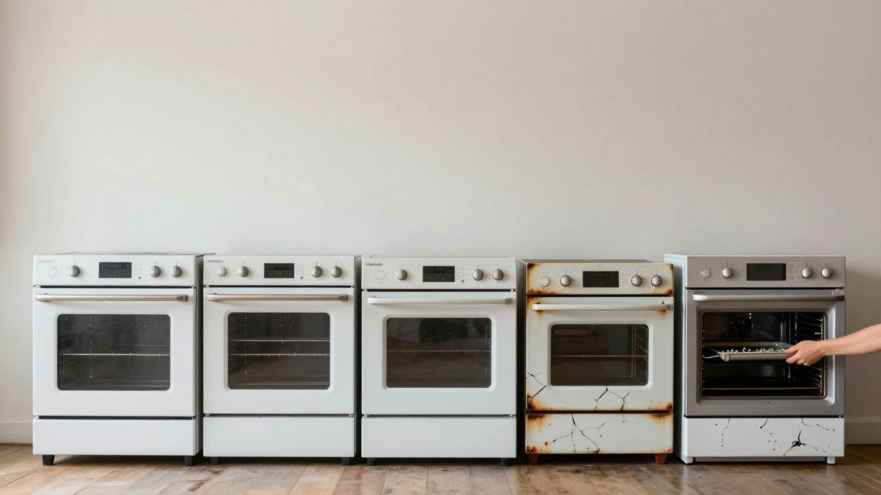 Five ovens in a timeline, showing which brands last decades and which deteriorate over time.