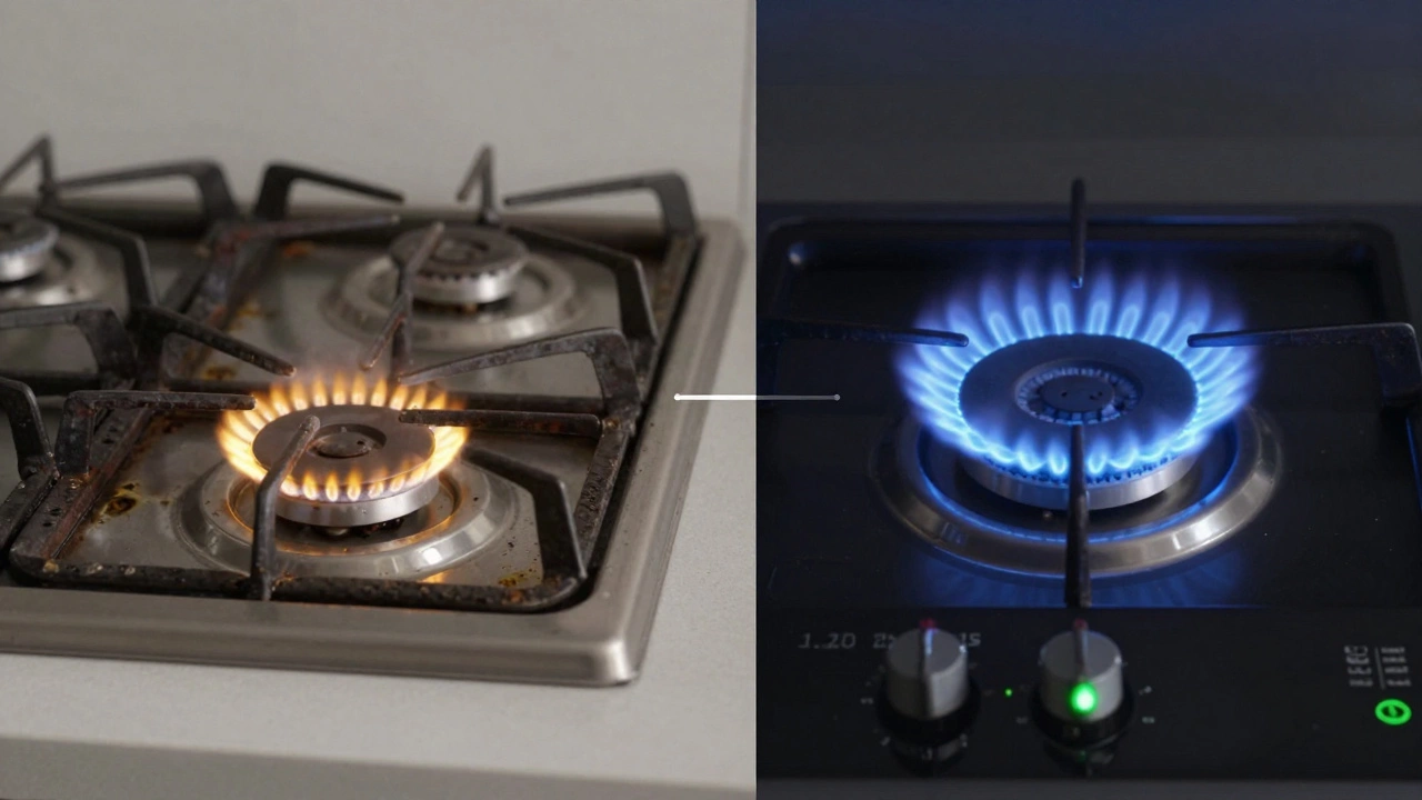 Side-by-side comparison of an aging gas hob with a new, efficient model.