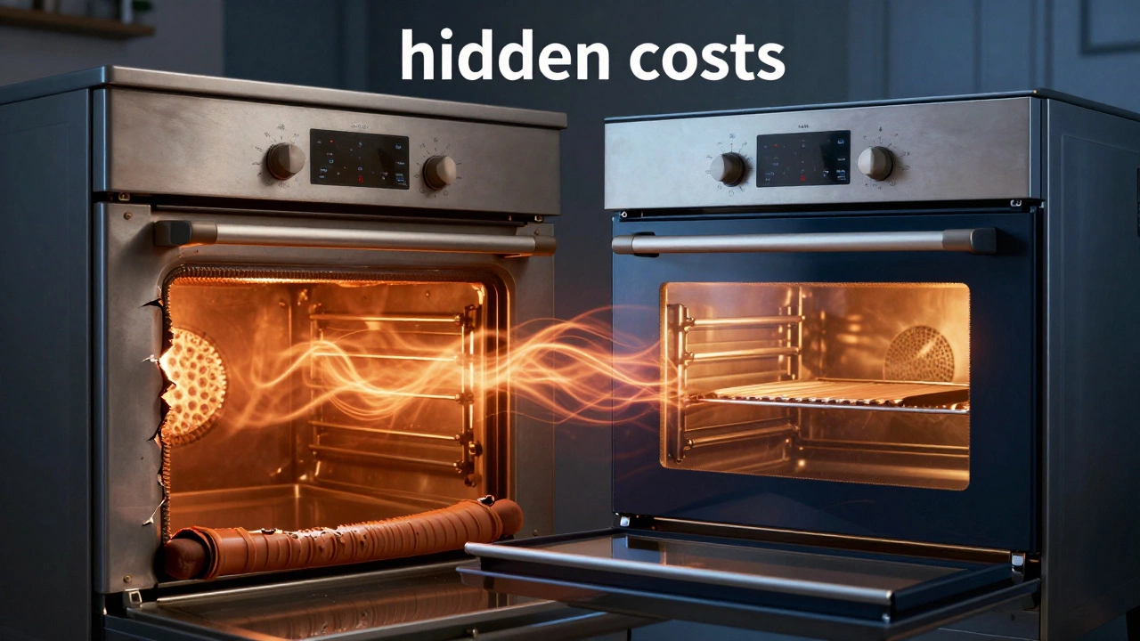 Conceptual image of heat leaking from an old oven seal vs a new one