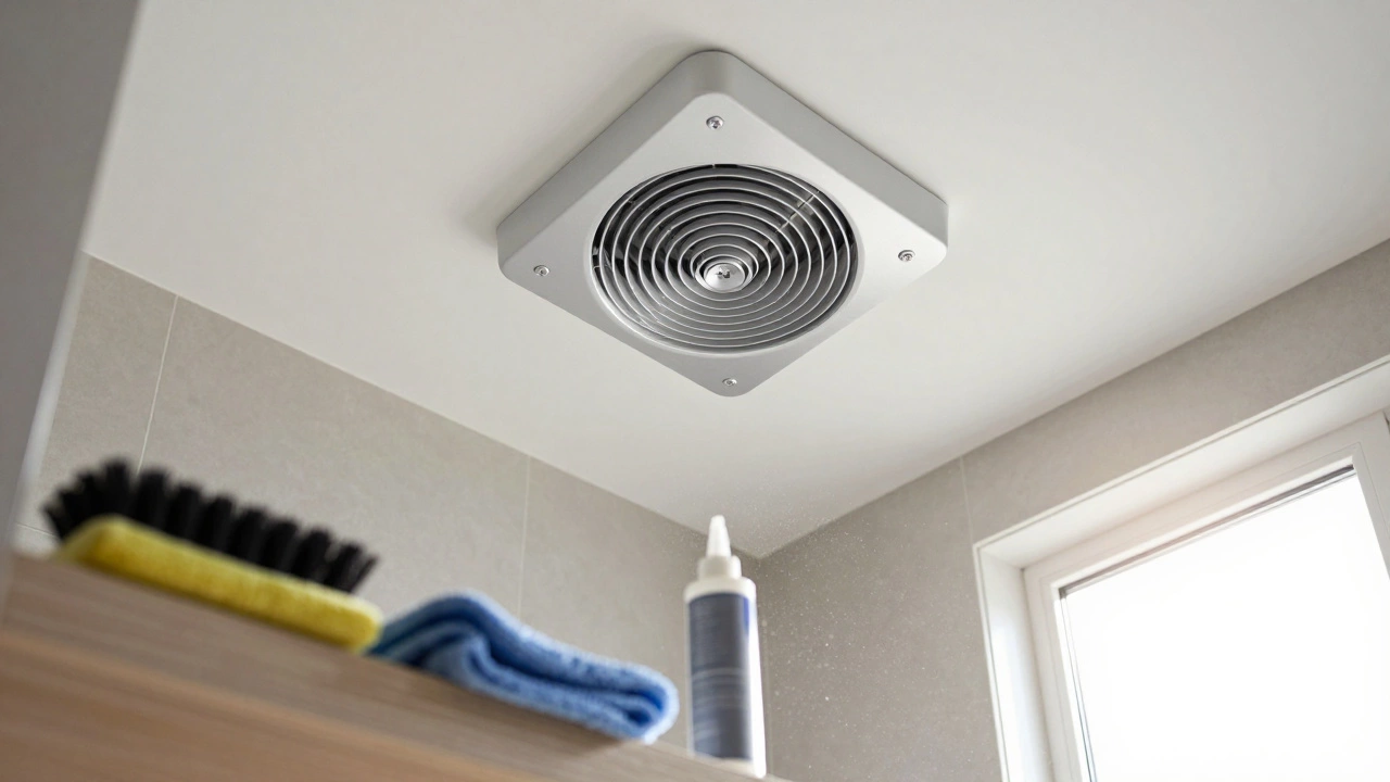 Clean bathroom with new extractor fan and maintenance tools