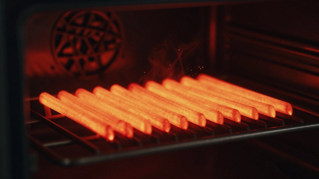 Oven bake element glowing red hot during a performance test