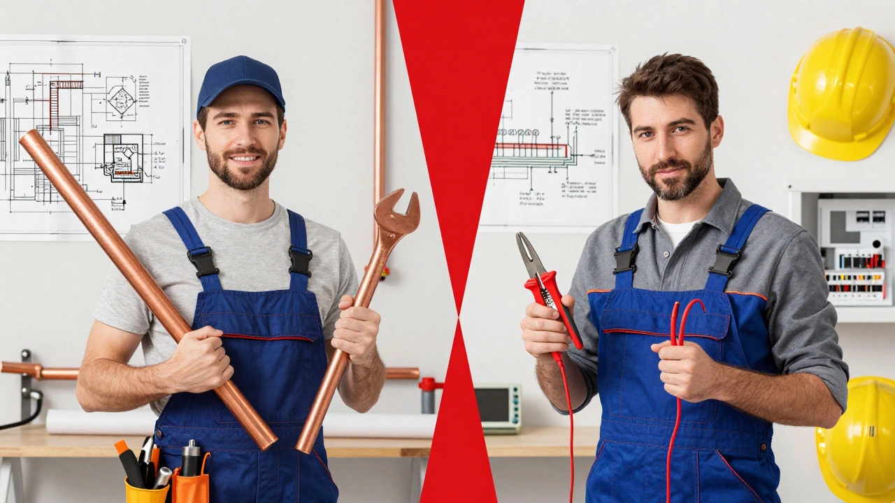 Plumber and electrician tools separated to show trade boundaries