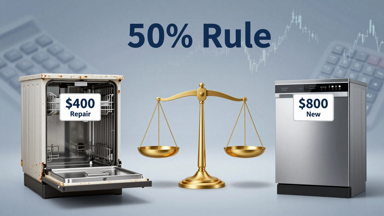 Visual comparison of repairing vs replacing a dishwasher cost