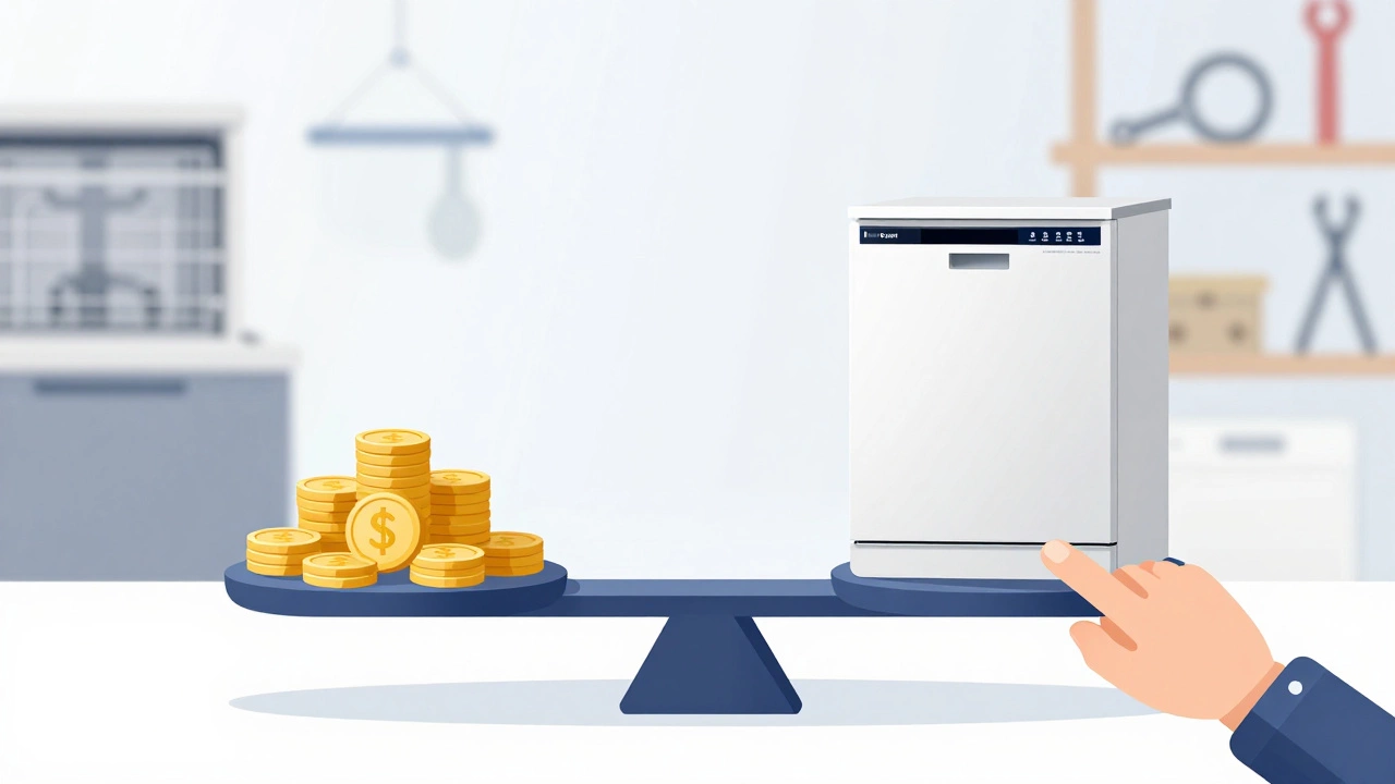 Conceptual scale balancing repair costs against new appliance
