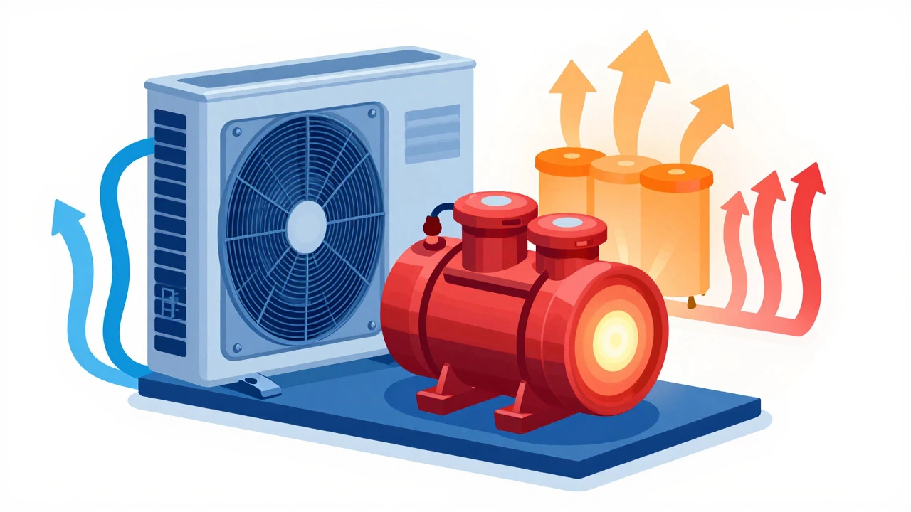 Technical diagram of heat pump compressor and parts