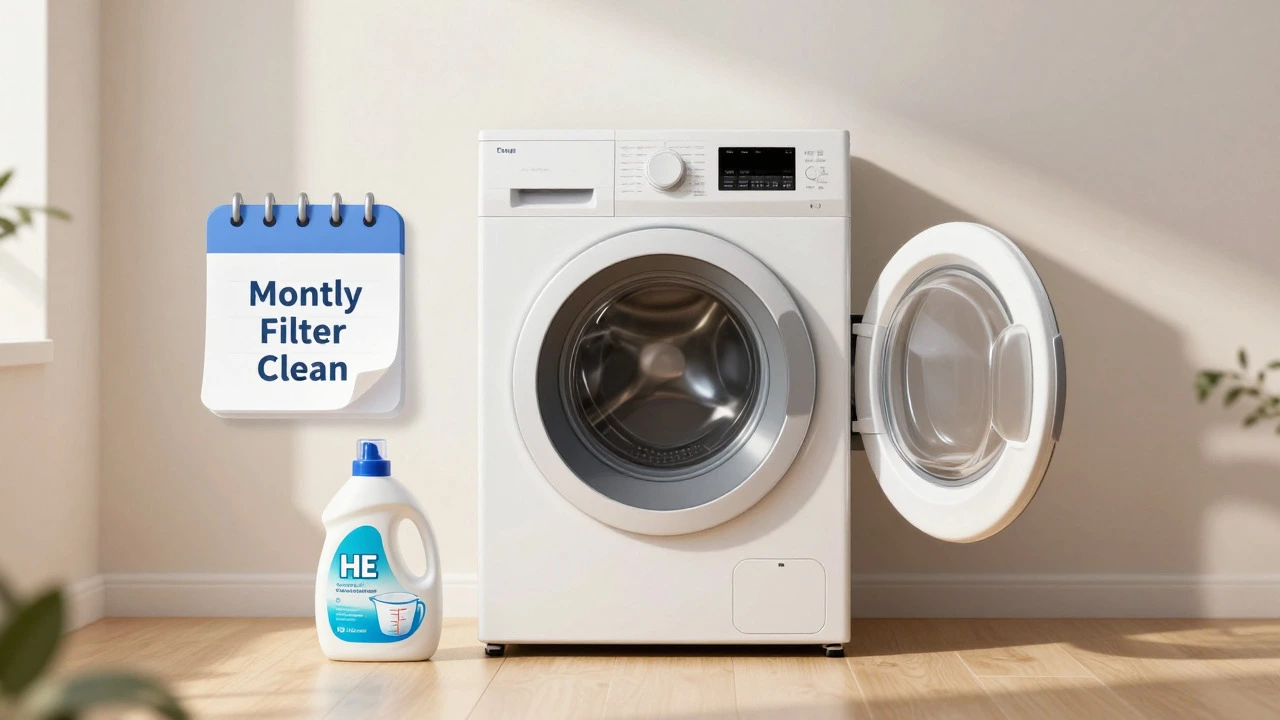 Clean washing machine with maintenance supplies nearby