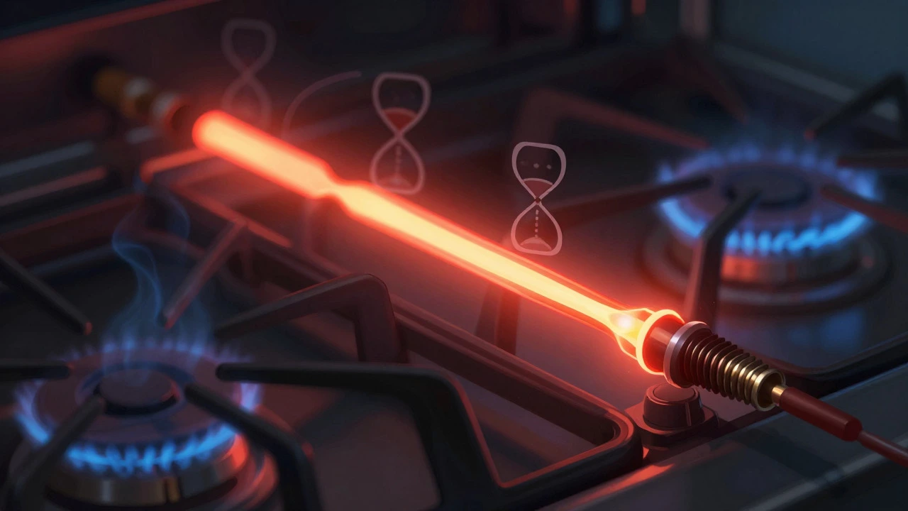 Illustration of a weakly glowing igniter causing delayed gas ignition