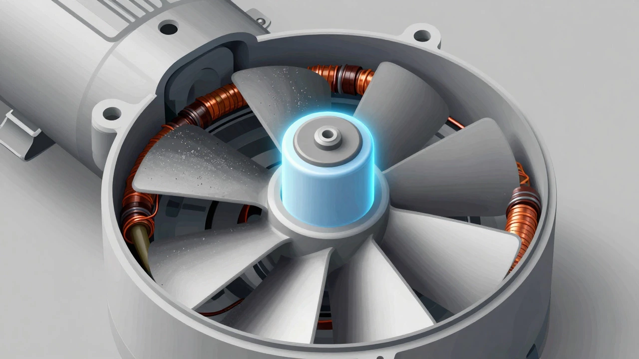 Internal view of extractor fan motor and start capacitor