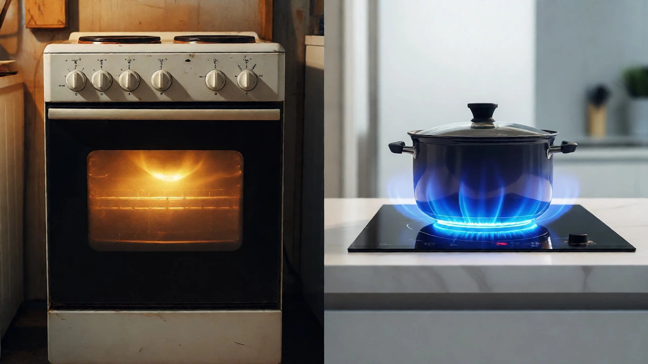 Comparison of old electric stove and modern induction hob