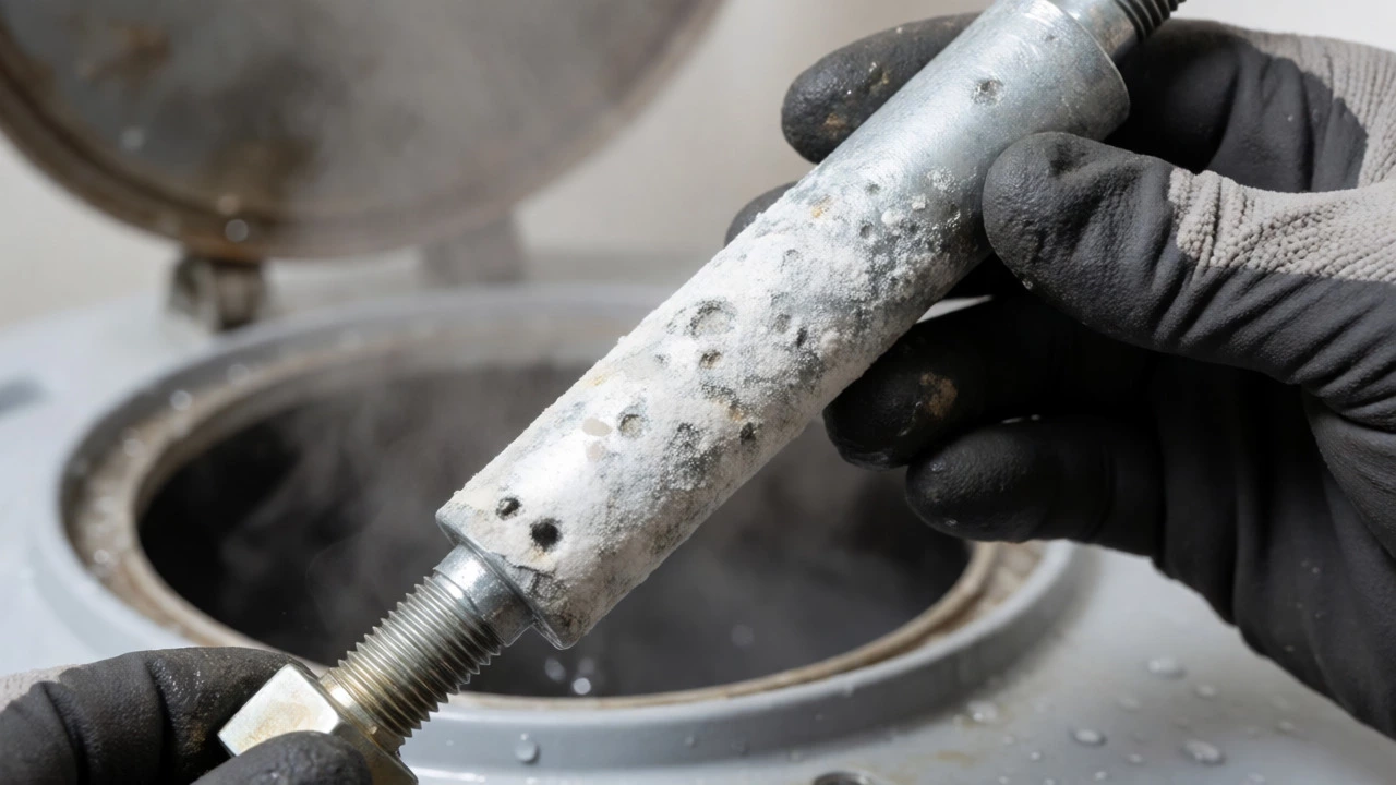 Corroded anode rod removed from water heater