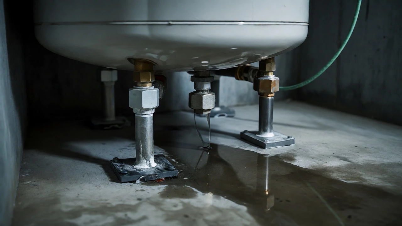 Small water leak at the base of a tank water heater