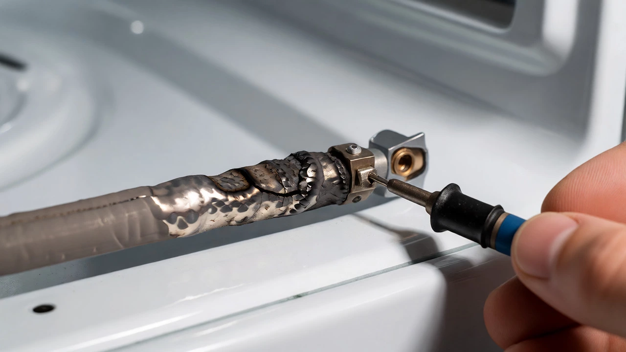 Damaged electric oven heating element with visible cracks