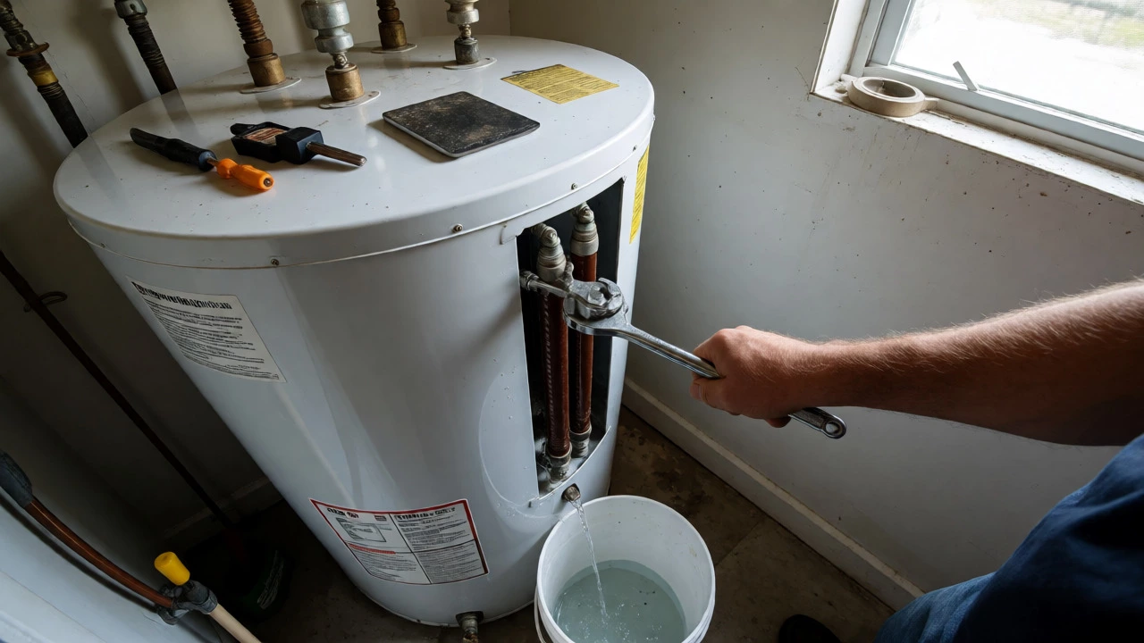 Homeowner replacing a water heater element