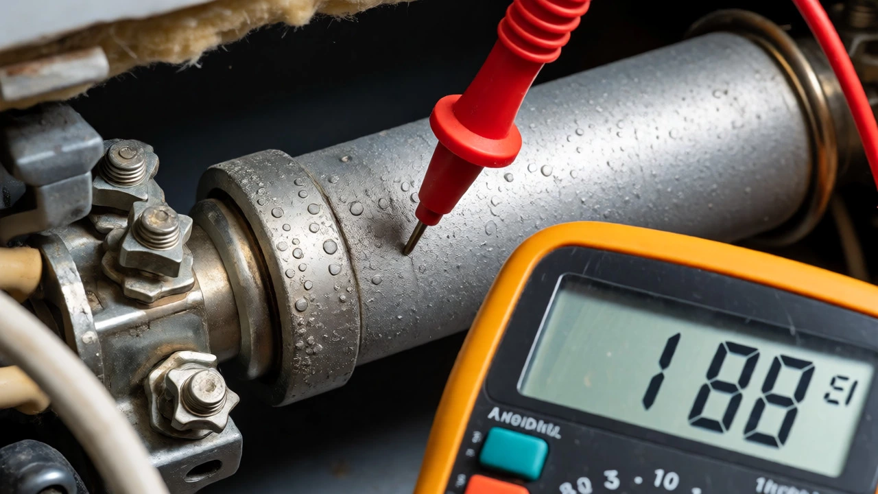 Multimeter testing a water heater element